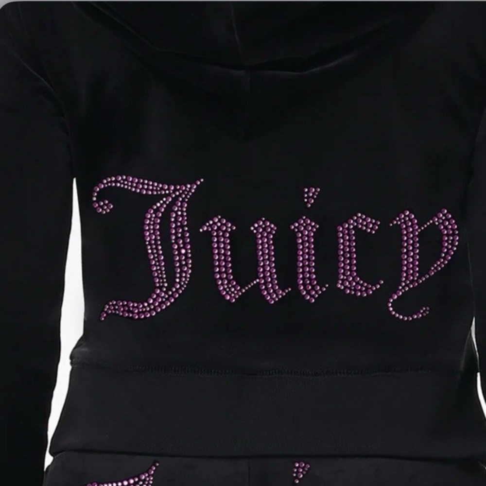 Juicy Couture Black Velour Hoodie with Pink Rhinestone Logo